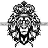 Black And White Lion Marijuana Crown On Head Design Element Legalize Pot Organic Leaf Medical Medicine Health Herb Plant Cannabis Hemp Drug Grass Weed THC Legal Art Logo Clipart SVG