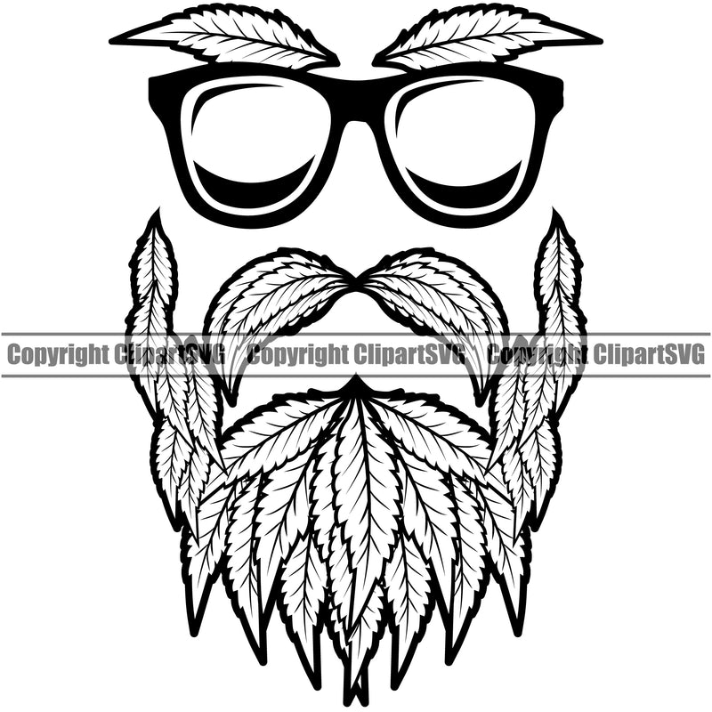 Marijuana Leaf Face Design Element Wearing Sunglass Black And White BW Legalize Pot Organic Leaf Medical Medicine Health Herb Plant Cannabis Hemp Drug Grass Weed THC Legal Art Logo Clipart SVG