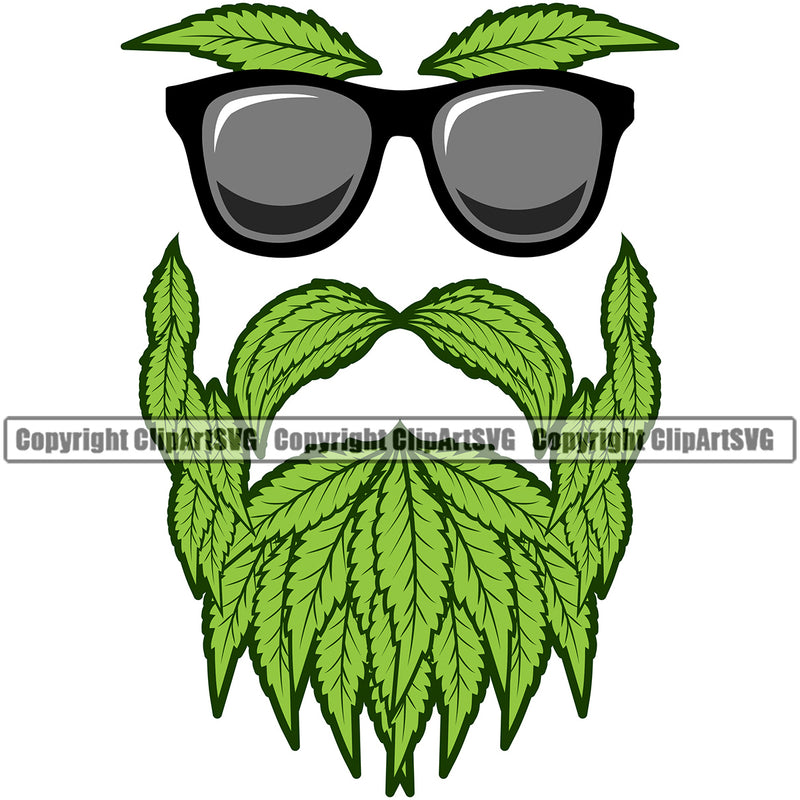 Marijuana Leaf Face Green Color Design Element Wearing Sunglass White Background Legalize Pot Organic Leaf Medical Medicine Health Herb Plant Cannabis Hemp Drug Grass Weed THC Legal Art Logo Clipart SVG