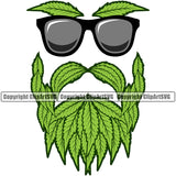 Marijuana Leaf Face Green Color Design Element Wearing Sunglass White Background Legalize Pot Organic Leaf Medical Medicine Health Herb Plant Cannabis Hemp Drug Grass Weed THC Legal Art Logo Clipart SVG