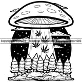 Black And White UFO Design Element Marijuana Leaf Vector Legalize Pot Organic Leaf Medical Medicine Health Herb Plant Cannabis Hemp Drug Grass Weed THC Legal Art Logo Clipart SVG