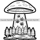 Black And White UFO Flay Vector Design Element Marijuana Legalize Pot Organic Leaf Medical Medicine Health Herb Plant Cannabis Hemp Drug Grass Weed THC Legal Art Logo Clipart SVG