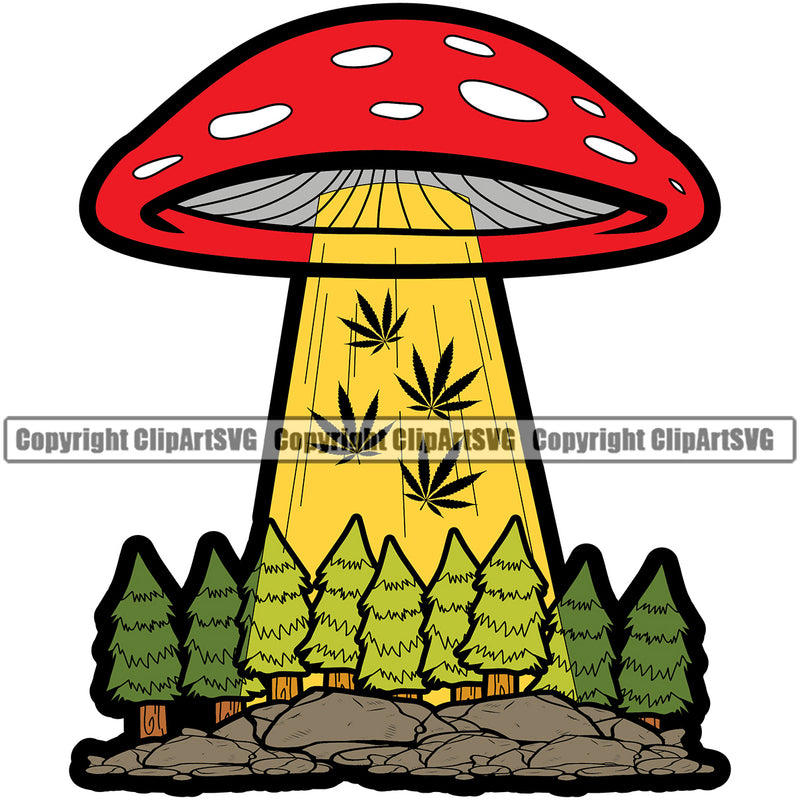 UFO Flay Vector Color Design Element Marijuana Legalize Pot Organic Leaf Medical White Background Medicine Health Herb Plant Cannabis Hemp Drug Grass Weed THC Legal Art Logo Clipart SVG