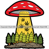 UFO Flay Vector Color Design Element Marijuana Legalize Pot Organic Leaf Medical White Background Medicine Health Herb Plant Cannabis Hemp Drug Grass Weed THC Legal Art Logo Clipart SVG
