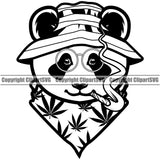 Black And White Smoking Marijuana Panda Wearing Sunglass And Smoking Weed Leaf Design Element Legalize Pot Organic Leaf Medical Medicine Health Herb Plant Cannabis Hemp Drug Grass Weed THC Legal Art Logo Clipart SVG