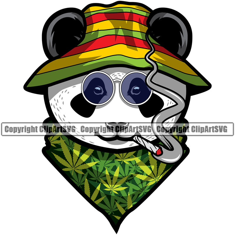 Smoking Marijuana Panda Wearing Sunglass And Smoking Color Weed Leaf Design Element Legalize Pot Organic Leaf Medical Medicine Health Herb Plant Cannabis Hemp Drug Grass Weed THC Legal Art Logo Clipart SVG