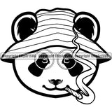 Black And White Smoking Panda Head Design Element Marijuana Legalize Pot Organic Leaf Medical Medicine Health Herb Plant Cannabis Hemp Drug Grass Weed THC Legal Art Logo Clipart SVG