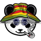 Smoking Panda Head Design Element Marijuana Legalize Pot Color White Background Smile Face Organic Leaf Medical Medicine Health Herb Plant Cannabis Hemp Drug Grass Weed THC Legal Art Logo Clipart SVG