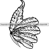 Black And White Marijuana Leaf Design Single Wings Design Element Legalize Pot Organic Leaf Medical Medicine Health Herb Plant Cannabis Hemp Drug Grass Weed THC Legal Art Logo Clipart SVG