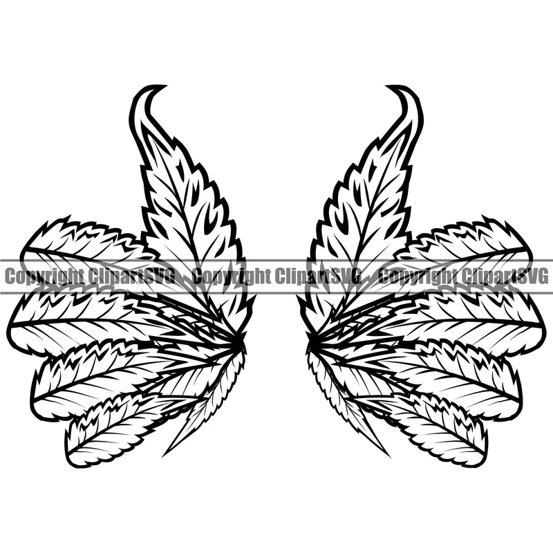 Black And White Marijuana Leaf Design Wings Design Element Legalize Pot Organic Leaf Medical Medicine Health Herb Plant Cannabis Hemp Drug Grass Weed THC Legal Art Logo Clipart SVG