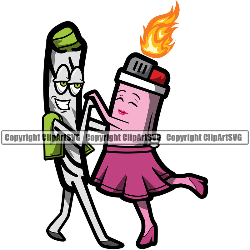 Marijuana Roll Character Standing And Dancing Design Element Color White Background Legalize Pot Organic Leaf Medical Medicine Health Herb Plant Cannabis Hemp Drug Grass Weed THC Legal Art Logo Clipart SVG