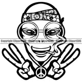 Black And White Aline Head Design Peach Hand Sign Marijuana Legalize Aline Wearing Sunglasses Smile Face Pot Organic Leaf Medical Medicine Health Herb Plant Cannabis Hemp Drug Grass Weed THC Legal Art Logo Clipart SVG