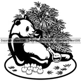 Black And White Color Marijuana Panda Sitting And Eating Weed Leaf Legalize Pot Organic Leaf Medical Medicine Health Herb Plant Cannabis Hemp Drug Grass Weed THC Legal Art Logo Clipart SVG