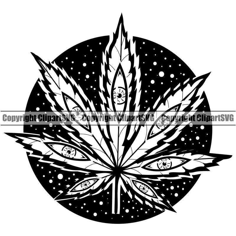 Black And White Marijuana Leaf Circle Design Element BW Legalize Pot Organic Leaf Medical Medicine Health Herb Plant Cannabis Hemp Drug Grass Weed THC Legal Art Logo Clipart SVG