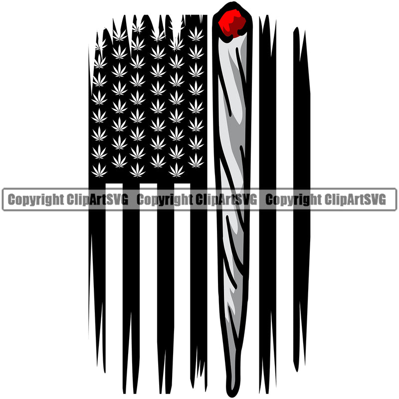 Black And White Marijuana Roll On Flag Design Element United State Vector Legalize Pot Organic Leaf Medical Medicine Health Herb Plant Cannabis Hemp Drug Grass Weed THC Legal Art Logo Clipart SVG
