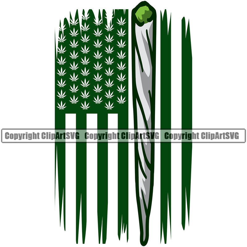 Green Color USA Flag Marijuana Roll Vector Design Element BW Legalize White Background Pot Organic Leaf Medical Medicine Health Herb Plant Cannabis Hemp Drug Grass Weed THC Legal Art Logo Clipart SVG