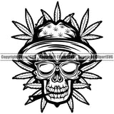 Black And White Skull Skeleton Head Smoking Marijuana Background Leaf BW Wearing Cap Design Element Legalize Pot Organic Leaf Medical Medicine Health Herb Plant Cannabis Hemp Drug Grass Weed THC Legal Art Logo Clipart SVG