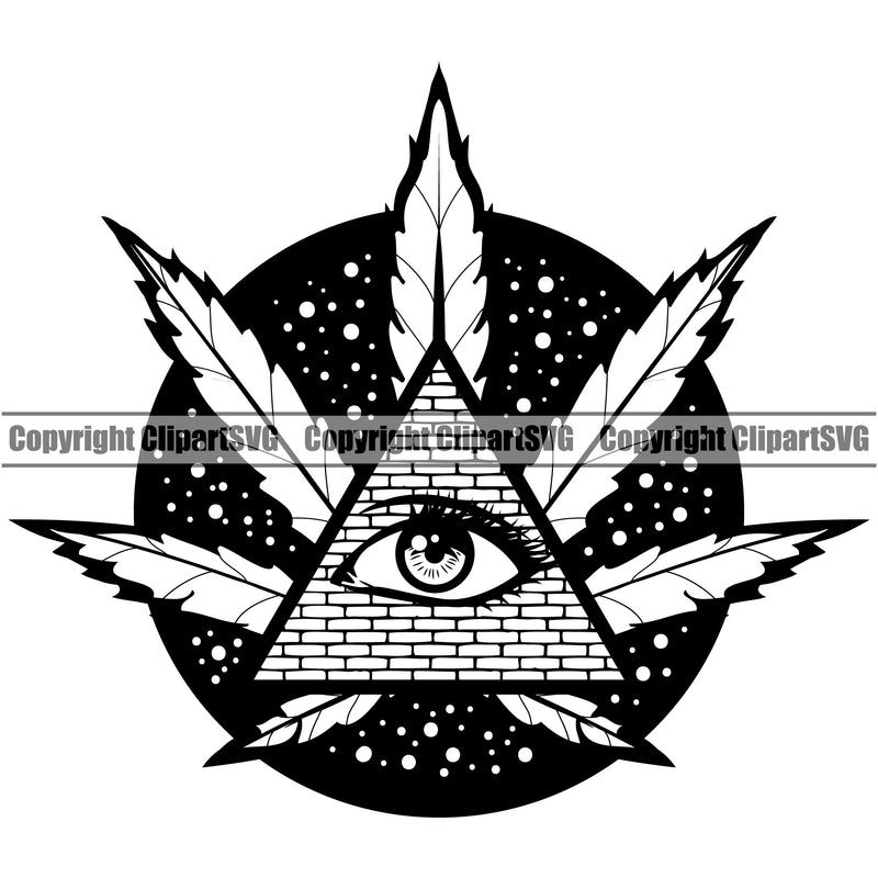 Black And White Marijuana Leaf Illuminati Design Element BW Legalize Pot Organic Leaf Medical Medicine Health Herb Plant Cannabis Hemp Drug Grass Weed THC Legal Art Logo Clipart SVG
