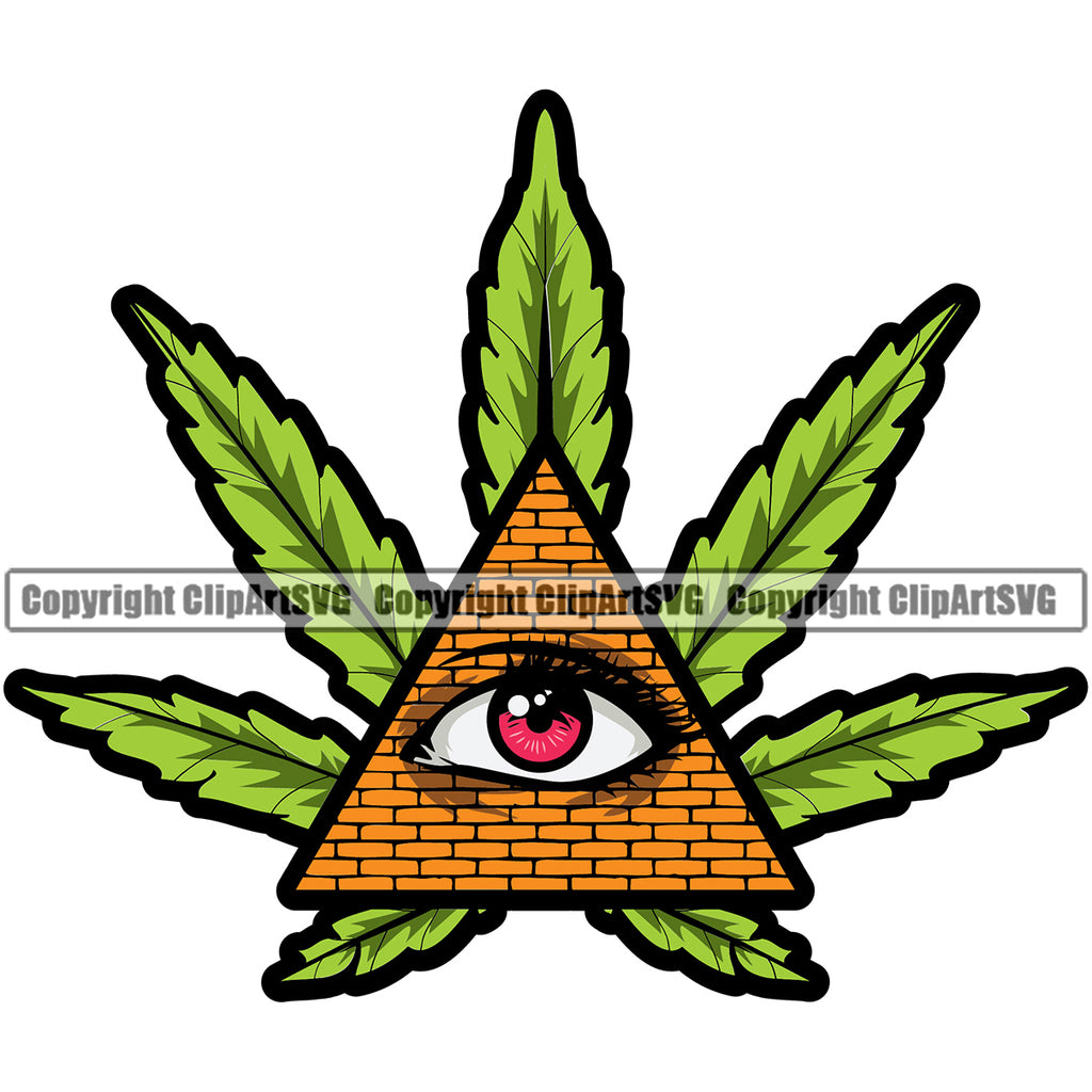 Marijuana Leaf And Illuminati Green Color White Background Design Element Legalize Pot Organic Leaf Medical Medicine Health Herb Plant Cannabis Hemp Drug Grass Weed THC Legal Art Logo Clipart SVG