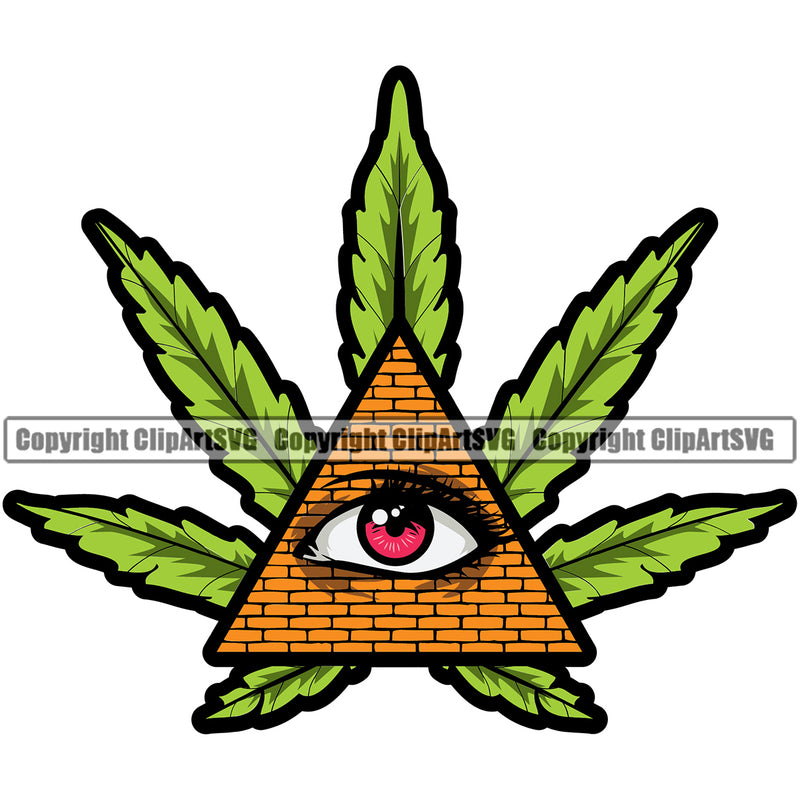 Marijuana Leaf And Illuminati Green Color White Background Design Element Legalize Pot Organic Leaf Medical Medicine Health Herb Plant Cannabis Hemp Drug Grass Weed THC Legal Art Logo Clipart SVG