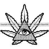 Black And White Marijuana Leaf And Illuminati Symbol White Background Design Element Legalize Pot Organic Leaf Medical Medicine Health Herb Plant Cannabis Hemp Drug Grass Weed THC Legal Art Logo Clipart SVG