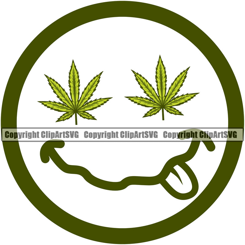 Emoji Face Marijuana Emoji Eyes Weed Leaf Vector Design Element Legalize Pot White Background Organic Leaf Medical Medicine Health Herb Plant Cannabis Hemp Drug Grass Weed THC Legal Art Logo Clipart SVG
