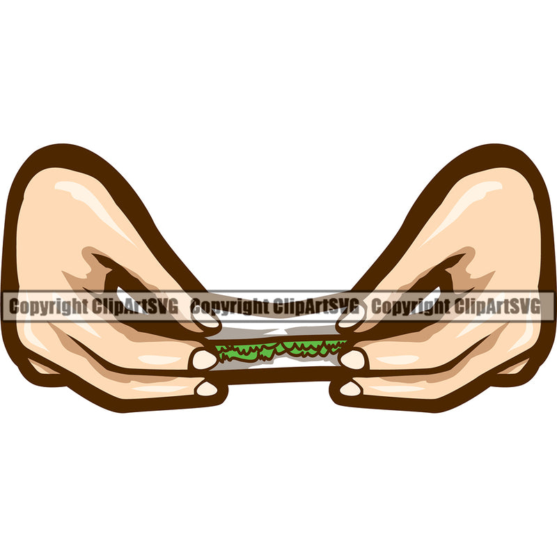 Hand Roll By Marijuana White Background Design Element Legalize Pot Organic Leaf Medical Medicine Health Herb Plant Cannabis Hemp Drug Grass Weed THC Legal Art Logo Clipart SVG