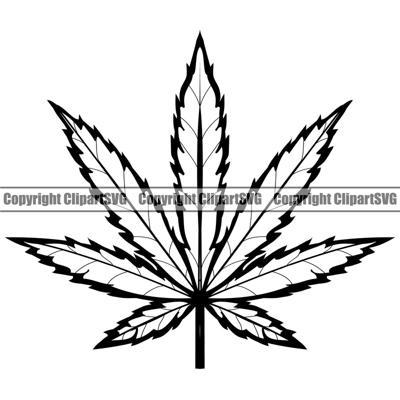 Black And White Marijuana Leaf Silhouette Vector Design Element Legalize Pot Organic Leaf Medical Medicine Health Herb Plant Cannabis Hemp Drug Grass Weed THC Legal Art Logo Clipart SVG