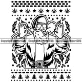 Black And White Smoking Santa Marijuana Legalize Pot BW Design Element Organic Leaf Medical Medicine Health Herb Plant Cannabis Hemp Drug Grass Weed THC Legal Art Logo Clipart SVG