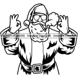 Black And White Santa Smoking Marijuana Roll Wearing Sunglasses Legalize Pot Organic Leaf Medical Medicine Health Herb Plant Cannabis Hemp Drug Grass Weed THC Legal Art Logo Clipart SVG