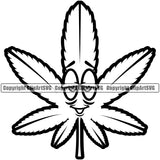 Black And White Marijuana Leaf Cartoon Character BW Vector Design Element Legalize Pot Organic Leaf Medical Medicine Health Herb Plant Cannabis Hemp Drug Grass Weed THC Legal Art Logo Clipart SVG