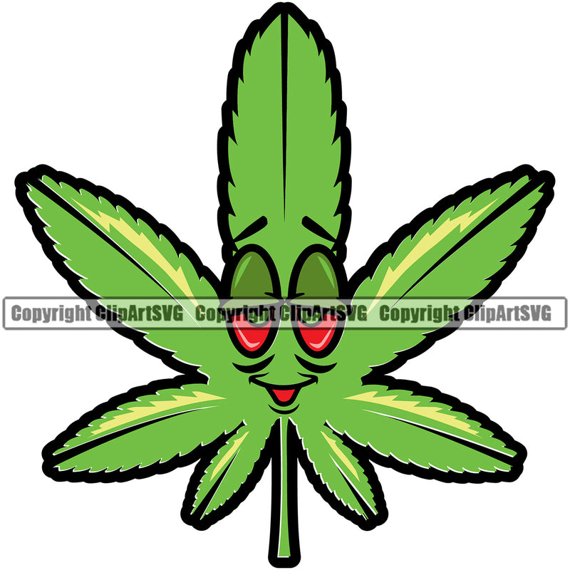 Smoking Marijuana Leaf Smile Face Color Design Element White Background Legalize Pot Organic Leaf Medical Medicine Health Herb Plant Cannabis Hemp Drug Grass Weed THC Legal Art Logo Clipart SVG