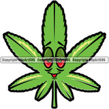 Smoking Marijuana Leaf Smile Face Color Design Element White Background Legalize Pot Organic Leaf Medical Medicine Health Herb Plant Cannabis Hemp Drug Grass Weed THC Legal Art Logo Clipart SVG