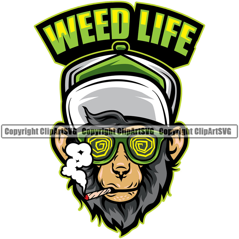 Weed Life Color Quote Design Element Monkey Marijuana Leaf Smoking White Background Vector Legalize Pot Organic Leaf Medical Medicine Health Herb Plant Cannabis Hemp Drug Grass Weed THC Legal Art Logo Clipart SVG