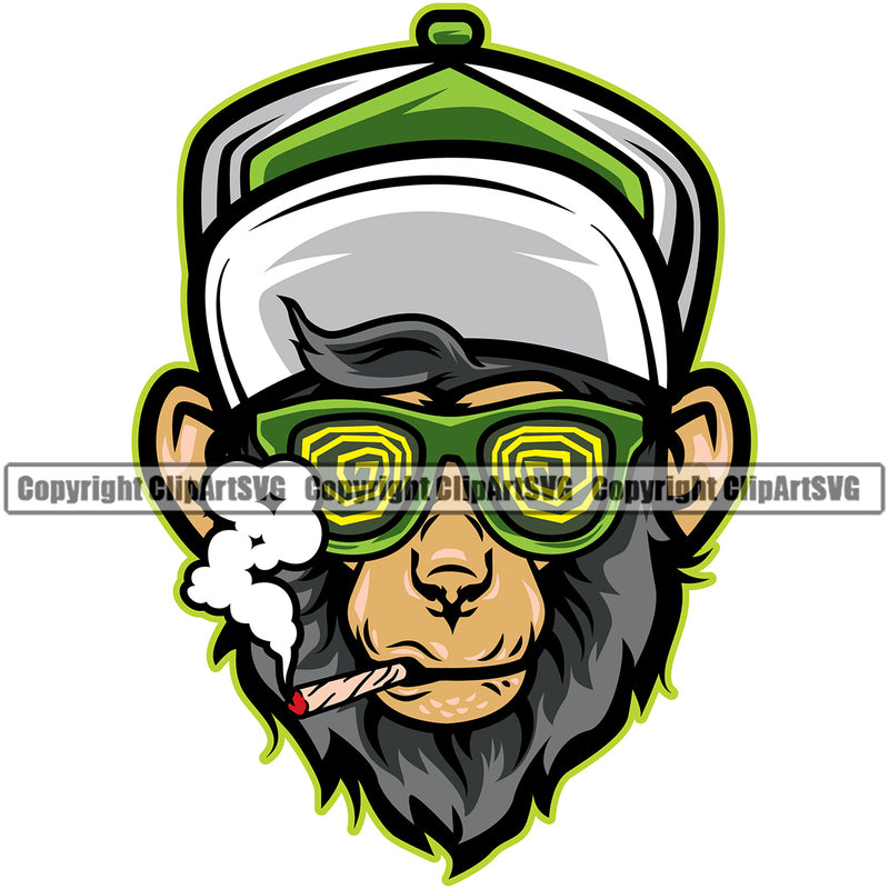 Monkey Face Smoking Color Design Element Marijuana Legalize White Background Pot Organic Leaf Medical Medicine Health Herb Plant Cannabis Hemp Drug Grass Weed THC Legal Art Logo Clipart SVG