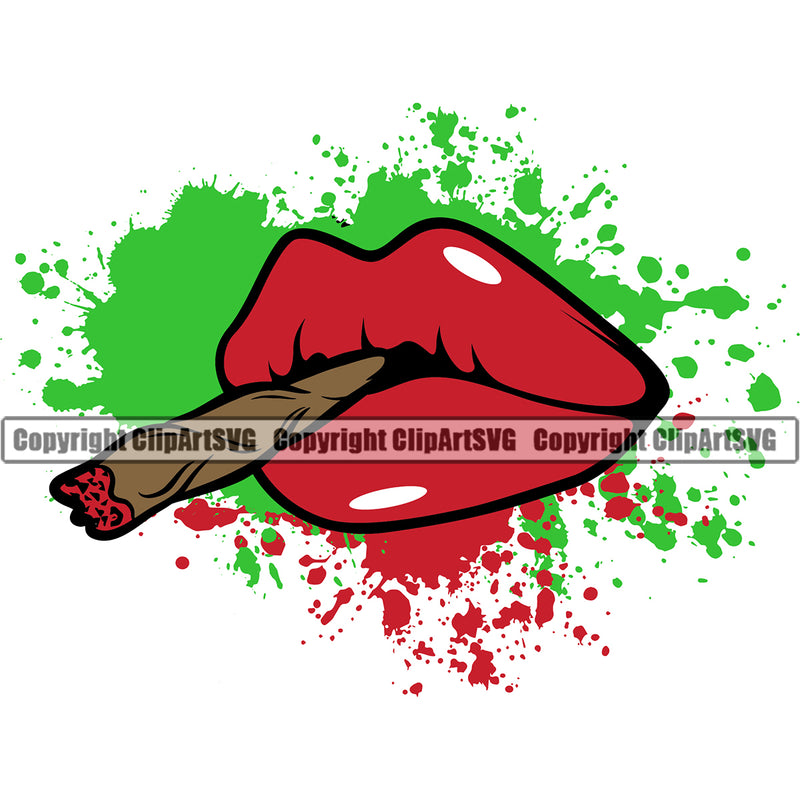 Smoking Marijuana Woman Lips Holding Roll Color Dripping Design Element White Background Legalize Pot Organic Leaf Medical Medicine Health Herb Plant Cannabis Hemp Drug Grass Weed THC Legal Art Logo Clipart SVG