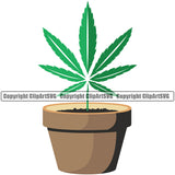 Marijuana Plant On Pot Color Design Element Legalize Pot Organic Leaf Medical White Background Medicine Health Herb Plant Cannabis Hemp Drug Grass Weed THC Legal Art Logo Clipart SVG