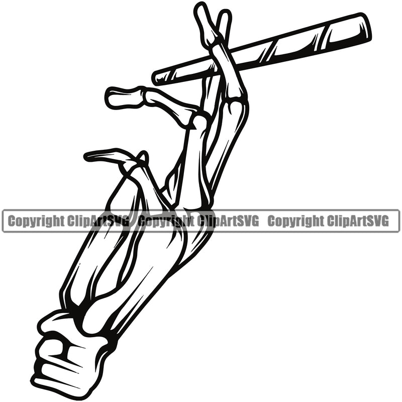 Skull Skeleton Hand Holding Marijuana Roll Vector Design Element Black And White Legalize Pot Organic Leaf Medical Medicine Health Herb Plant Cannabis Hemp Drug Grass Weed THC Legal Art Logo Clipart SVG
