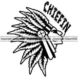 Chief In Quote Black And White Smoking Marijuana Leaf Vector BW Design Element Legalize Pot Organic Leaf Medical Medicine Health Herb Plant Cannabis Hemp Drug Grass Weed THC Legal Art Logo Clipart SVG