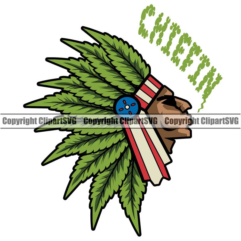 Chief In Color Quote Smoking Marijuana Leaf Vector White Background Design Element Legalize Pot Organic Leaf Medical Medicine Health Herb Plant Cannabis Hemp Drug Grass Weed THC Legal Art Logo Clipart SVG