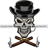 Skull Skeleton Wearing Top Hat Red Eyes Crossed Cigar Design Element Smile Face Smoking Health Tobacco Quit Quitting Smoke Awareness Disease Addiction Smoker Addicted Addict Art Logo Clipart SVG