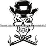 Black And White Skull Skeleton Wearing Top Hat Crossed Cigar Design Element Smile Face Smoking Health Tobacco Quit Quitting Smoke Awareness Disease Addiction Smoker Addicted Addict Art Logo Clipart SVG