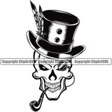Black And White Skull Skeleton Pipe Top Hat Red Eyes Design Element BW Smile Face Smoking Health Tobacco Quit Quitting Smoke Awareness Disease Addiction Smoker Addicted Addict Art Logo Clipart SVG