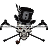 Smoking Tobacco Cigar Skull Cane Pipe Wearing Hat Red Eyes White Background Color Design Element Health Tobacco Quit Quitting Smoke Awareness Disease Addiction Smoker Addicted Addict Art Logo Clipart SVG