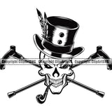 Black And White Smoking Tobacco Cigar Skull Cane Pipe Wearing Hat Red Eyes BW Design Element Health Tobacco Quit Quitting Smoke Awareness Disease Addiction Smoker Addicted Addict Art Logo Clipart SVG