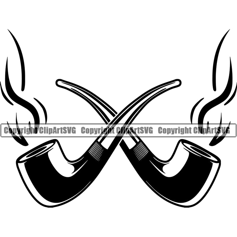 Black And White Smoking Health Tobacco Pipe Crossed Design Element Quit Quitting Smoke Awareness Disease Addiction Smoker Addicted Addict Art Logo Clipart SVG