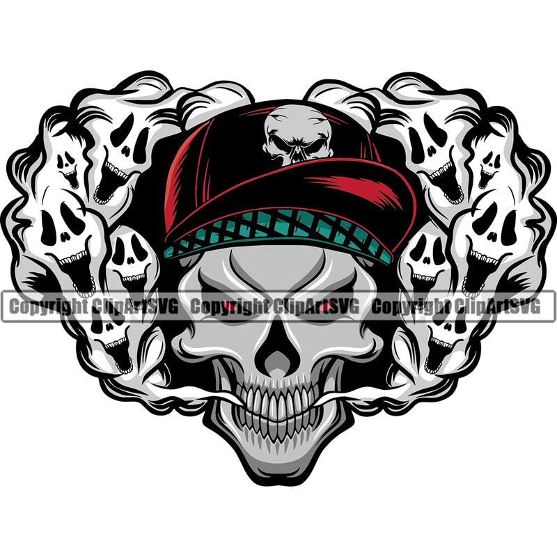 Smoking Skull Skeleton Head Wearing Cap Red Eyes Design Element Health Tobacco Quit Quitting Smoke Awareness Disease Addiction Smoker Addicted Addict Art Logo Clipart SVG