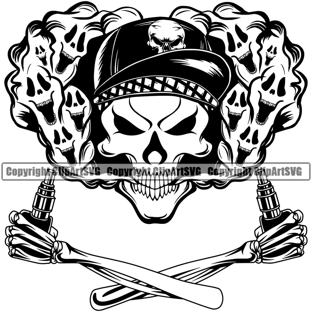 Smoking Skull Skeleton Holding Vape Crossed Hand Design Wearing Cap Black And White Health Tobacco Quit Quitting Smoke Awareness Disease Addiction Smoker Addicted Addict Art Logo Clipart SVG