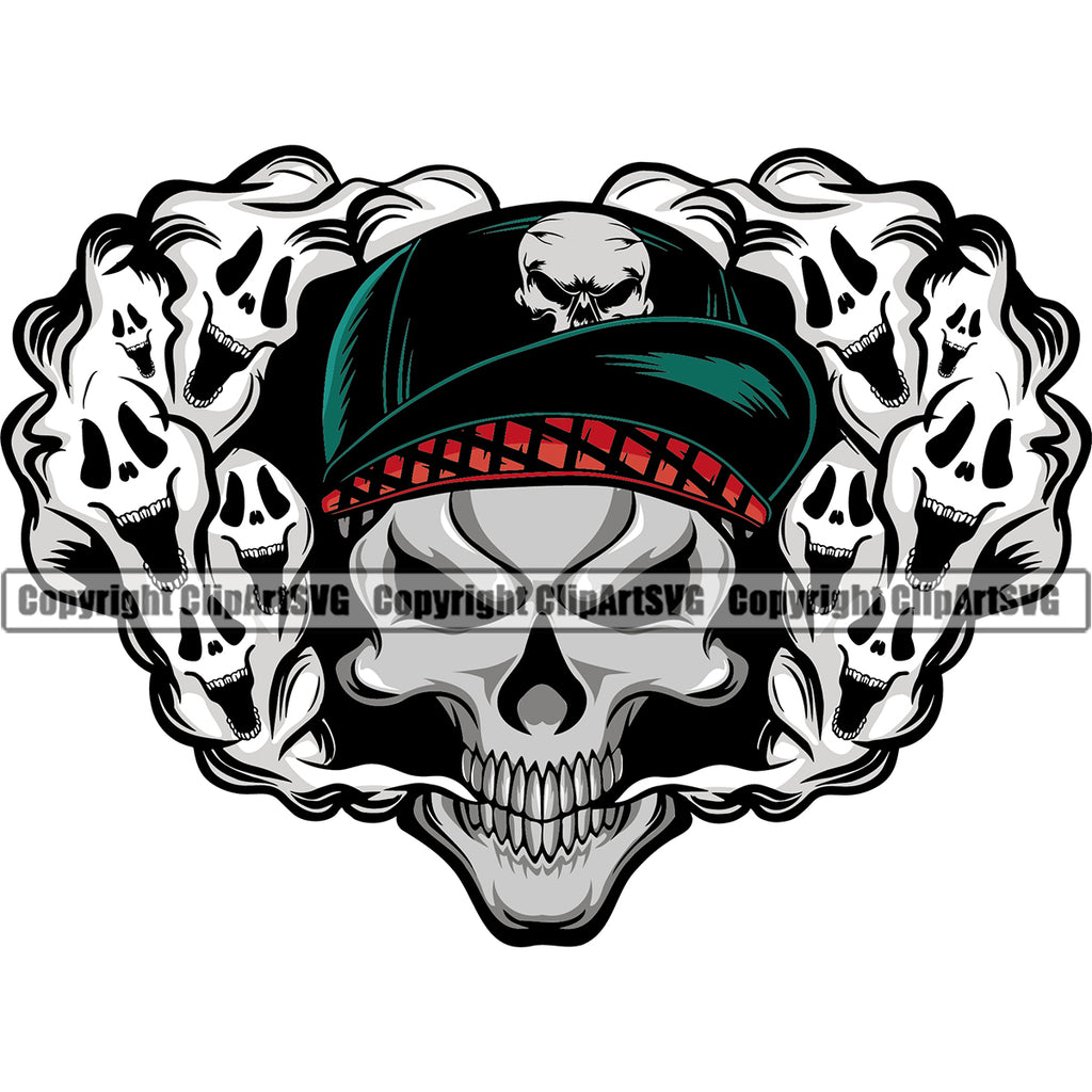 Smoking Skull Skeleton Head Color Design Element Wearing Color Cap Smile Face White Background Health Tobacco Quit Quitting Smoke Awareness Disease Addiction Smoker Addicted Addict Art Logo Clipart SVG