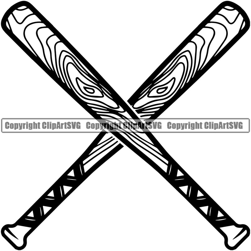 Baseball Sport Team League Equipment E-Sport Sports Bat Crossed Design Element Fantasy Game Player Ball Professional Stadium Outfield Competition Field Leather Logo Clipart SVG